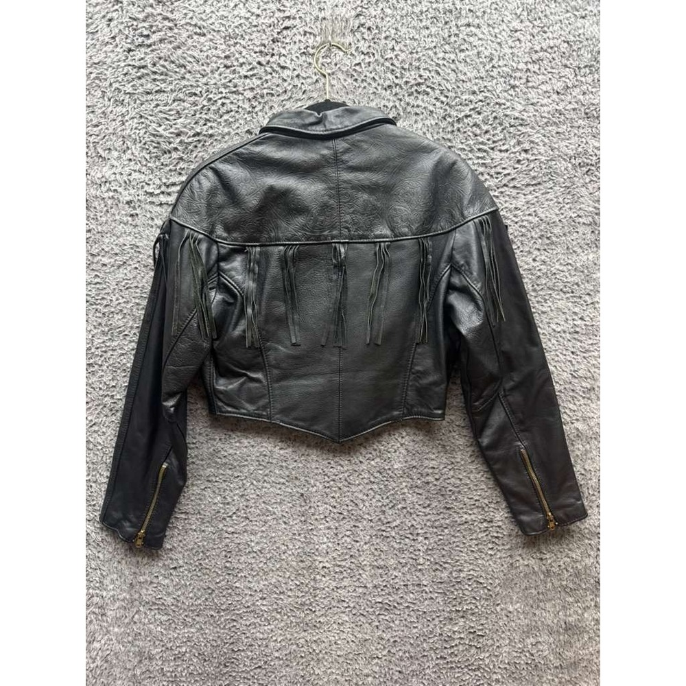 Protech Leather Apparel Fringed Leather Cropped Biker Jacket Black Women Size 12 - Picture 2 of 12
